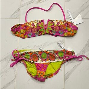 NWT Trina Turk Woodblock Floral Bandeau Bikini Set in Pinkberry